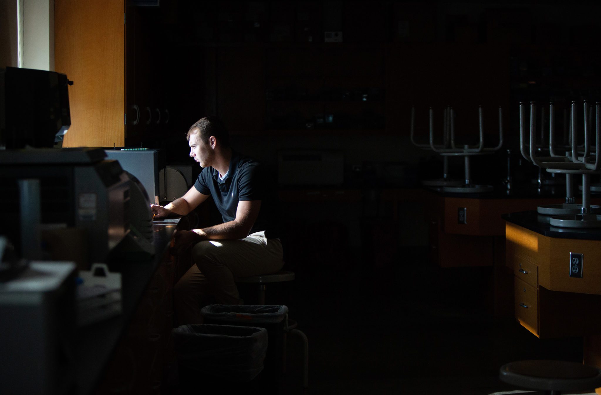 Nik Stevenson runs an experiment for his Master's thesis about Splenic Marginal Zone Lymphoma (SMZL)/Mature B-cell lymphoma in Allwine Hall at University of Nebraska at Omaha in Omaha, Nebraska, Friday, August 3, 2018.